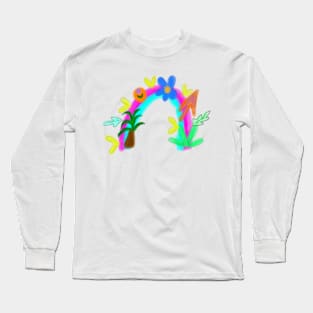 Blue pink watercolor rainbow art Long Sleeve T-Shirt